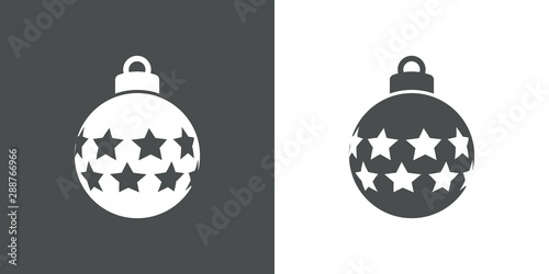 Icono plano bola de navidad con estrellas en horizontal en gris y blanco