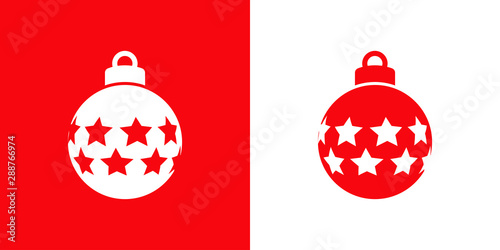 Icono plano bola de navidad con estrellas en horizontal en rojo y blanco