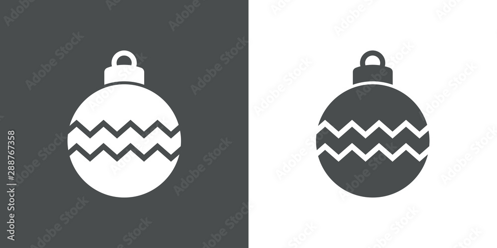 Icono plano bola de navidad con lineas en zigzag en gris y blanco Icono plano bola de navidad con lineas en zigzag en gris y blanco