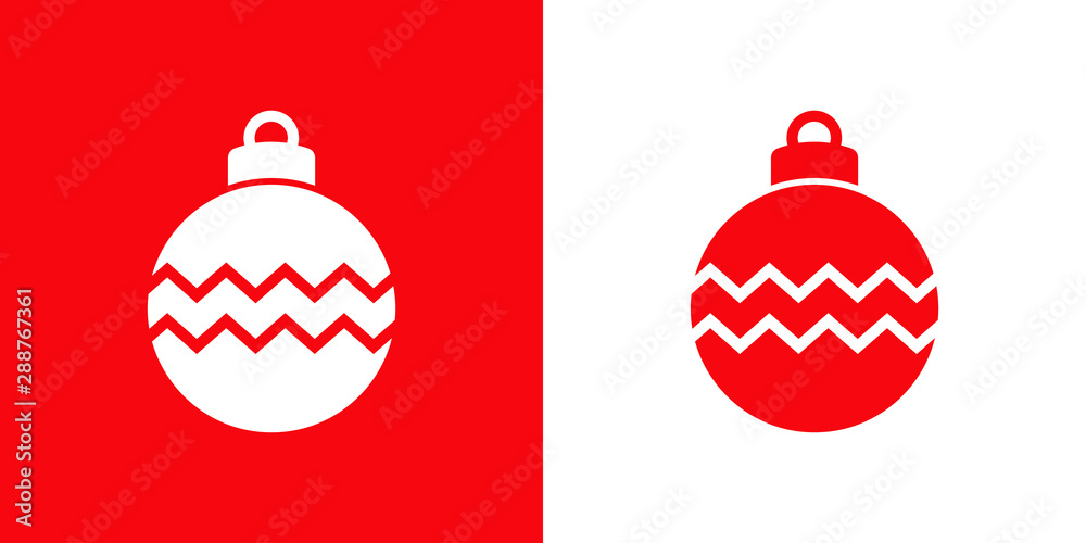 Icono plano bola de navidad con lineas en zigzag en rojo y blanco