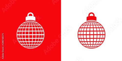 Icono plano bola de navidad con patrón de cuadrados en rojo y blanco