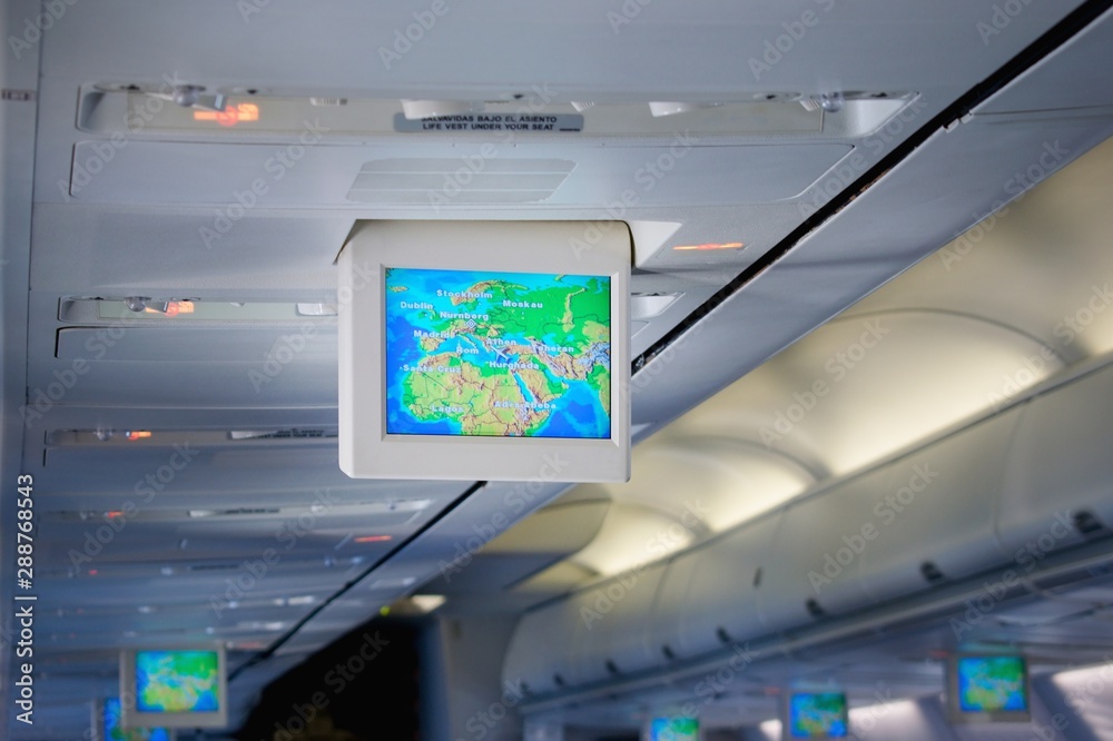 Informational monitor with travel map inside the aircraft