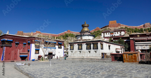 Scenic shot of an empty square inside the beautiful Pelkor Chode monastery. photo