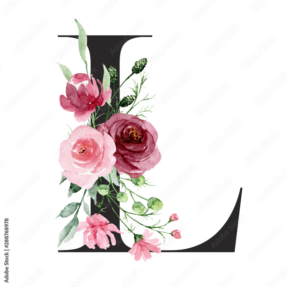 Floral Alphabet Monogram Letter L Tile