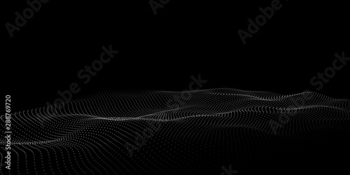 Wave 3d. Abstract wave dots in dark background. Big data