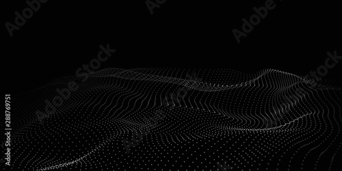 Wave 3d. Abstract wave dots in dark background. Big data