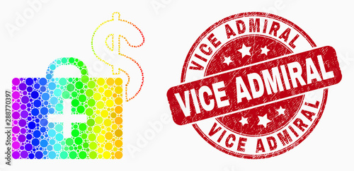 Pixel rainbow gradiented medical business case mosaic icon and Vice Admiral watermark. Red vector rounded grunge watermark with Vice Admiral caption. Vector collage in flat style.