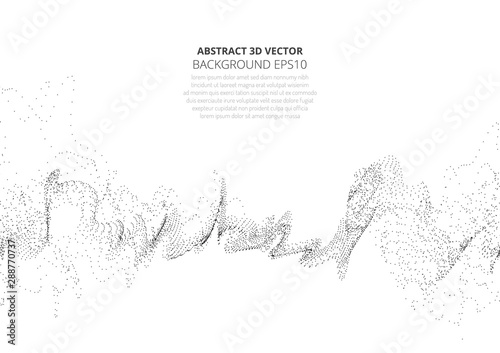 Abstract background with sprayed particles. Fluctuations in geometric shapes in space.