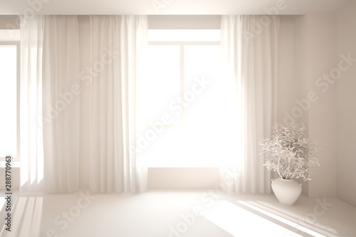 Empty room in white color. Scandinavian interior design. 3D illustration © AntonSh