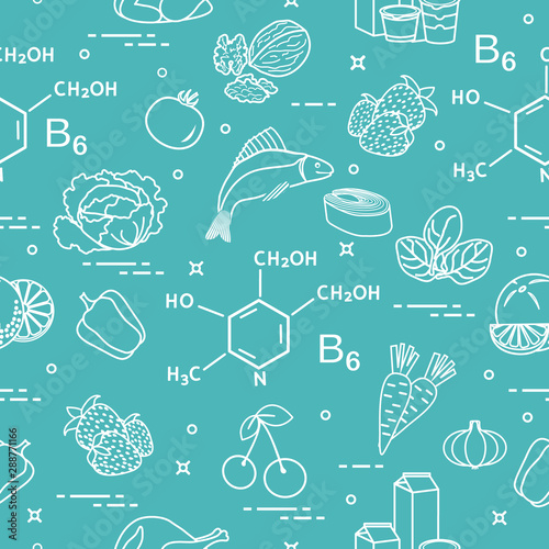 Seamless pattern with foods rich in vitamin B6.
