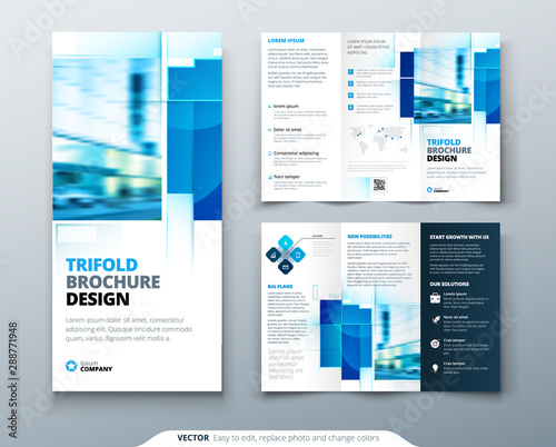 Tri fold brochure design with square shapes, corporate business template for tri fold flyer. Creative concept folded flyer or brochure.