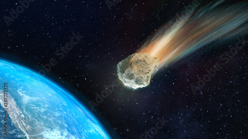 3d illustration asteroid towards to the Earth D photo