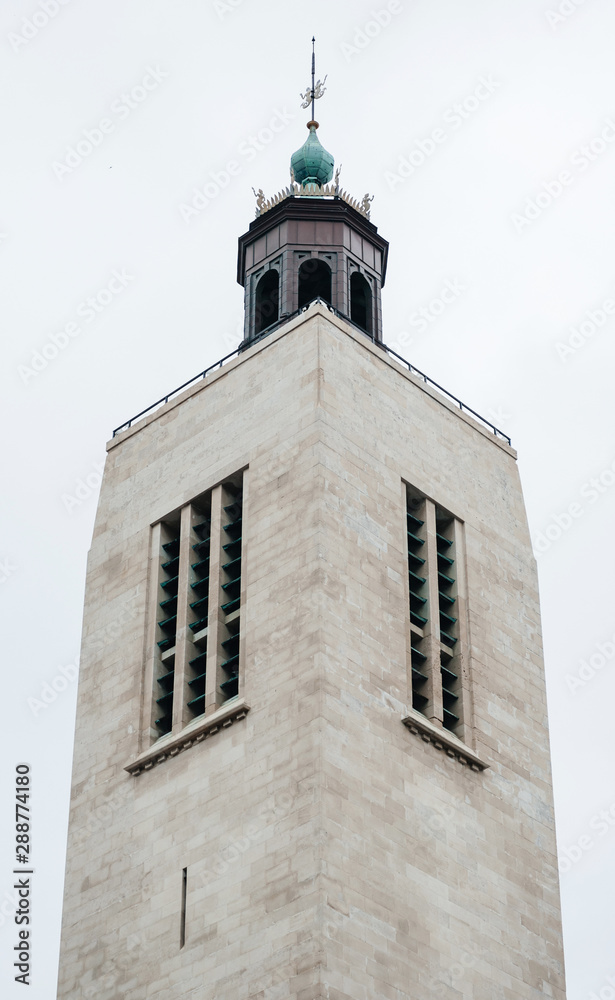 Tower of the Feest- en Cultuurpaleis on Wapenplein 17 street, Ostend Belgium