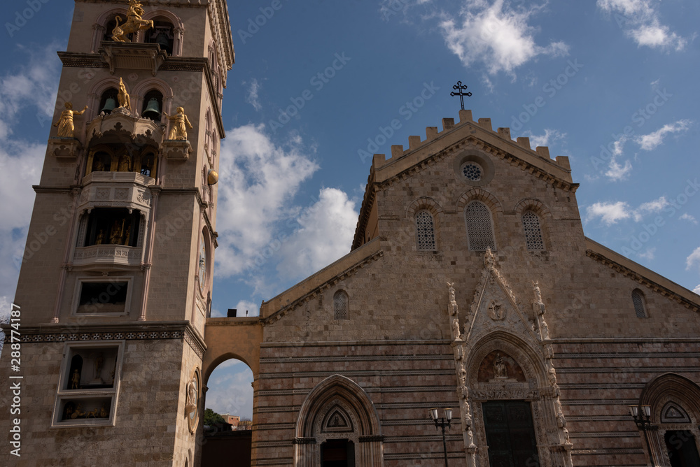 cathedral of Messina with the facade and the bell tower on the large square