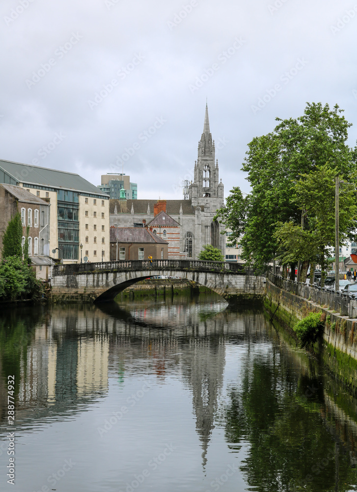 Bank of the river Lee in Cork, Ireland.  city center.