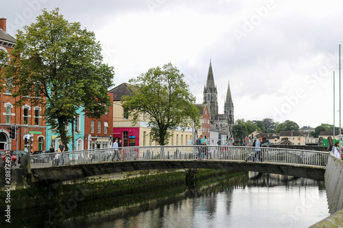 Bank of the river Lee in Cork, Ireland. city center.