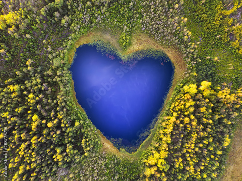 Forest heart shaped lake wi...