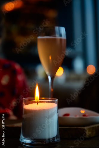 Romantic dinner. Lit a candle and a glass of champagne.