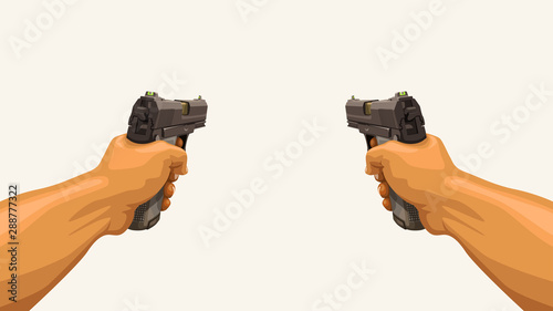 male hands holding two guns