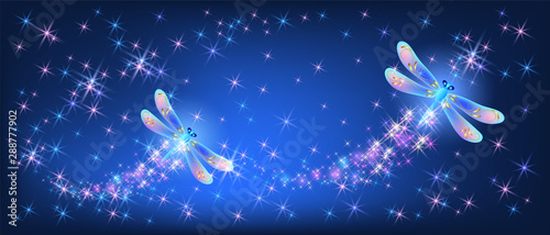 Flying dragonfly with sparkle and blazing trail