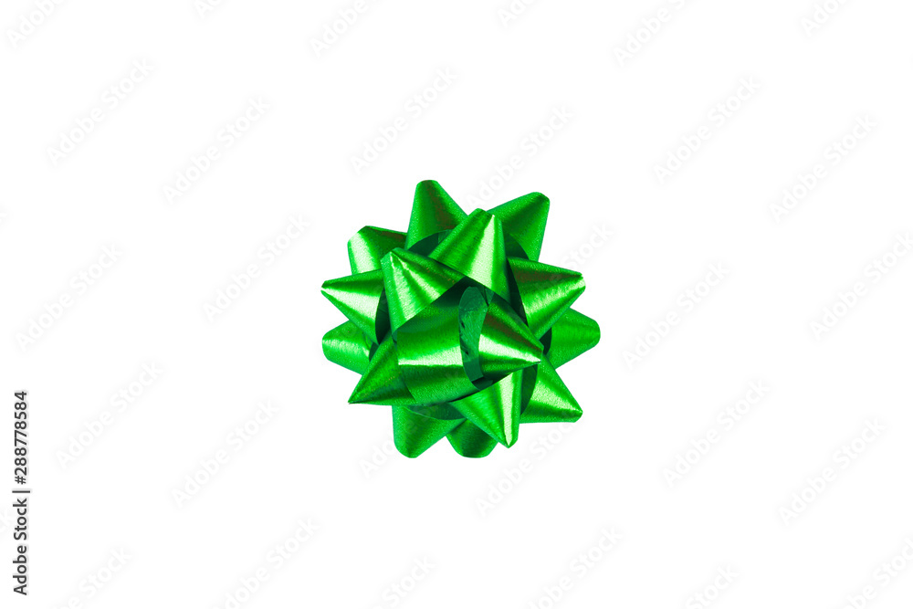 Green paper holiday bow over white isolated background. Single object. Mockup. Top view Green paper holiday bow over white isolated background. Single object. Mockup. Top view