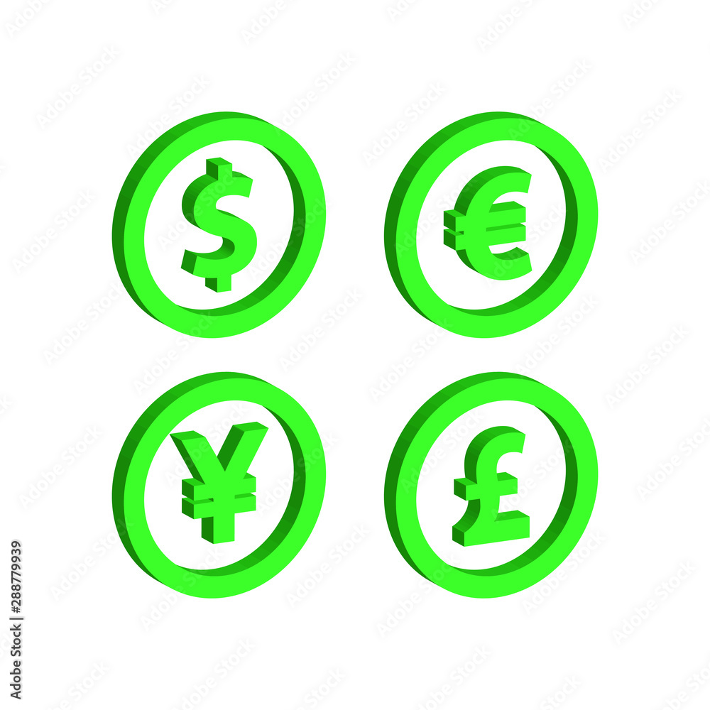 Currency icon set. Money sign. Euro, Dollar, Yen, Pound. Vector illustration Currency icon set. Money sign. Euro, Dollar, Yen, Pound. Vector illustration
