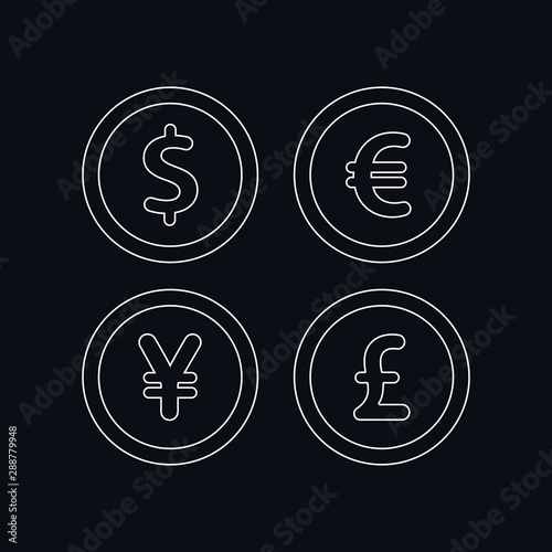Currency icon set. Money sign. Euro, Dollar, Yen, Pound. Vector illustration © Arif Arisandi
