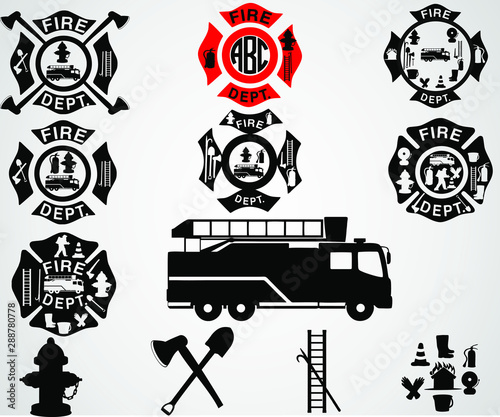 Gray background Fire department, Fire Department Emblems. vector