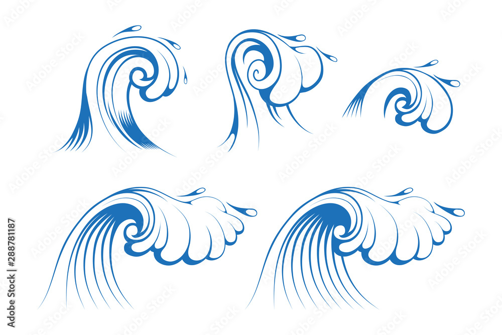 Obraz premium Background for Surfing and Seascape. Sea and Ocean Waves. Splash and Gale. Vector graphics to design.