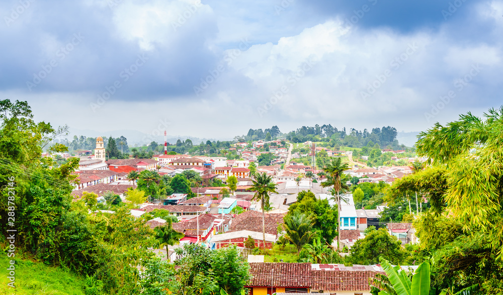 Cityscape view over the town of Salento, Colombia