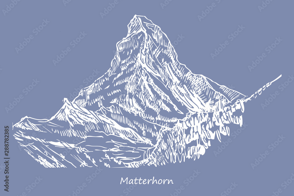 Rysynek ręcznie rysowany. Widok na górę Matterhorn w Alpach