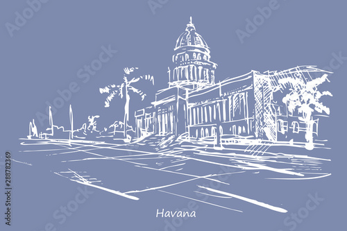 Rysynek ręcznie rysowany. Ulica w Hawanie