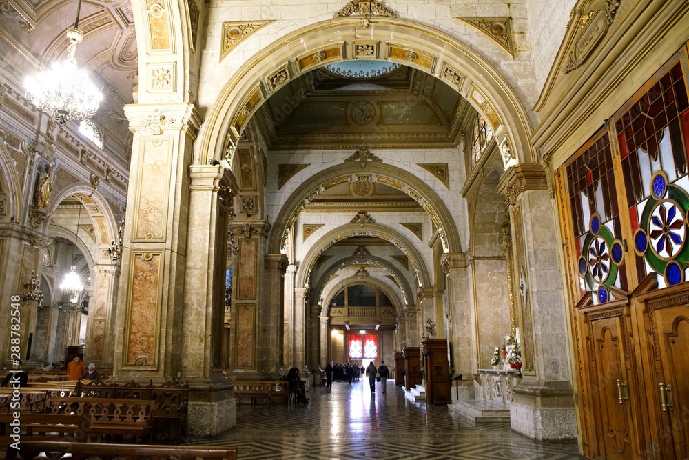Fototapeta premium Santiago Metropolitan Cathedral at the Plaza de Armas in Santiago de Chile