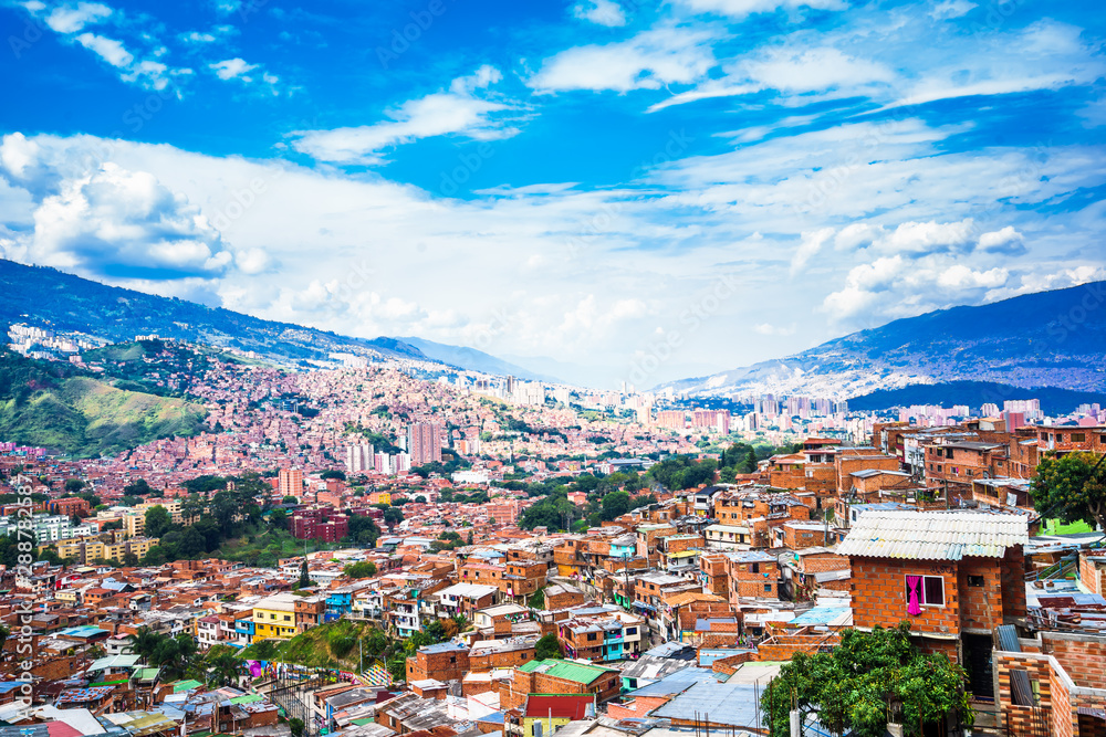 view over buildings of Comuna 13 in Medellin, Colombia