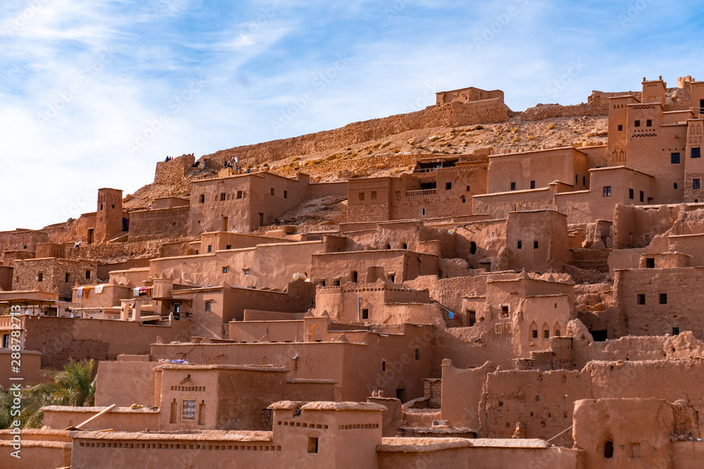 The fortified town of Ait ben Haddou near Ouarzazate on the edge of the sahara desert in Morocco. Atlas mountains. Used in many films such as Lawrence of Arabia, Gladiator