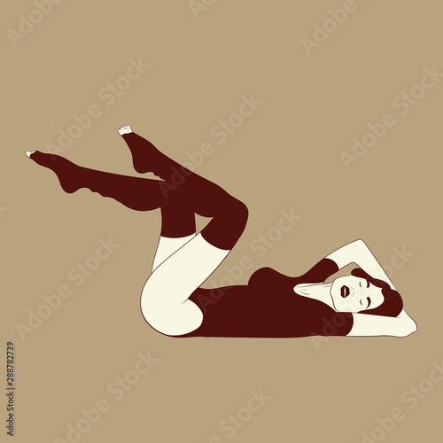 Vector hand drawn illustration of girl in swimsuit isolated.