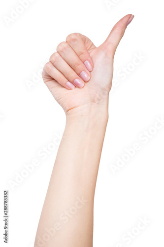 Woman hand making sign GOOD. Isolated on white background © Alena