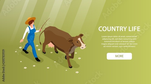 Cattle Farm Isometric Banner