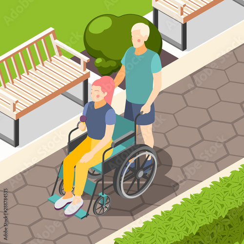 Disabled People Isometric Background