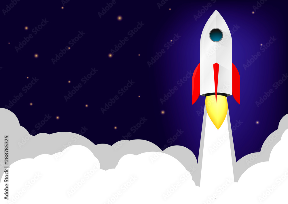 Rocket Launch, horizontal poster design template, landing page, startup project banner, vector illustration Rocket Launch, horizontal poster design template, landing page, startup project banner, vector illustration
