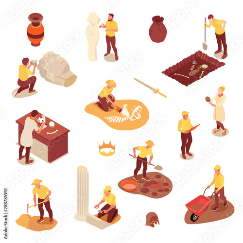 Isometric Archeology Icons Set