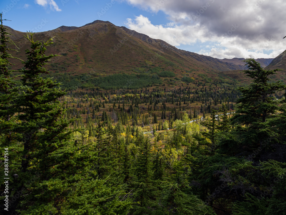 Alaskan Valley, Mountain Landscape in Autumn
