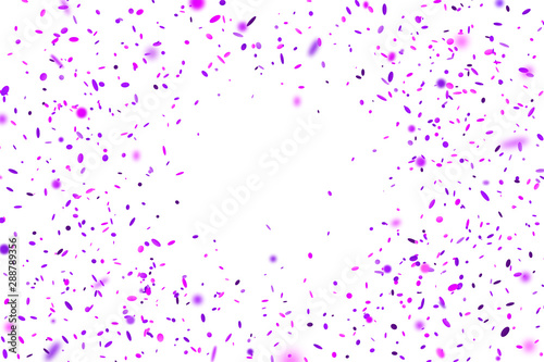Purple confetti. Falling randomly glitter tinsel. Shiny isolated round particles on white background. Vector celebration illustration for carnival, party, anniversary or birthday.