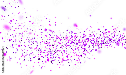 Purple confetti. Falling randomly glitter tinsel. Shiny isolated round particles on white background. Vector celebration illustration for carnival  party  anniversary or birthday.