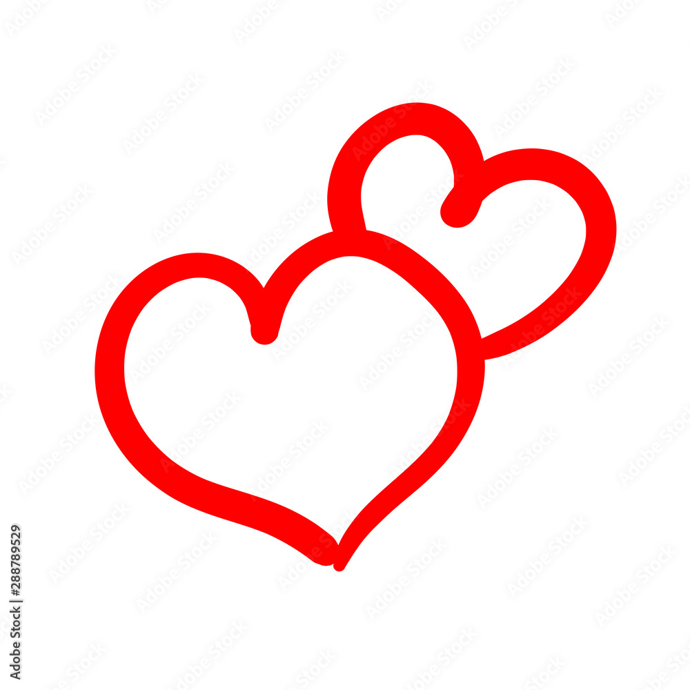 Two lovers hearts. Love symbol. Double heart doodle.
