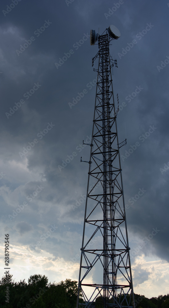 Cell tower during a thunderstorm