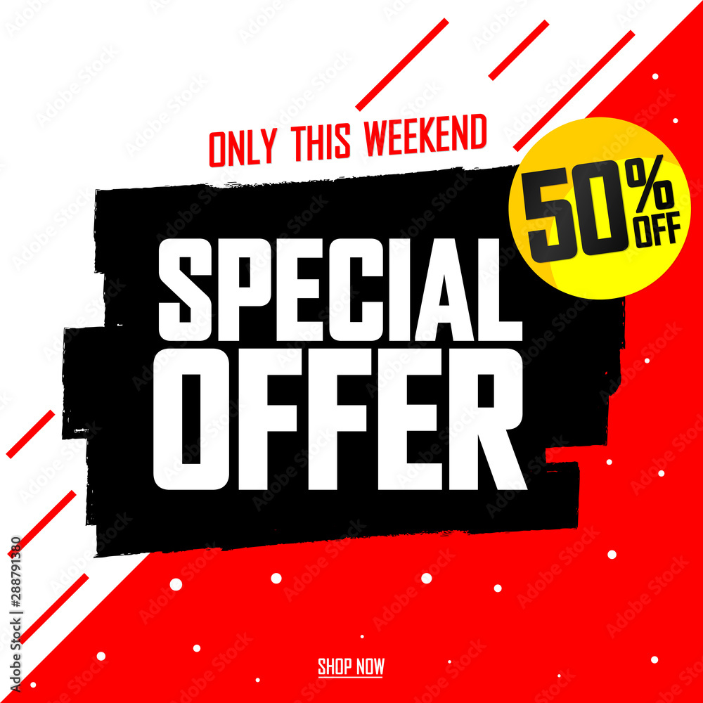 Fototapeta premium Special Offer 50% off, , Sale banner design template, discount tag, grunge brush, vector illustration