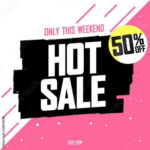 Hot Sale up to 50% off, banner design template, discount tag, vector illustration