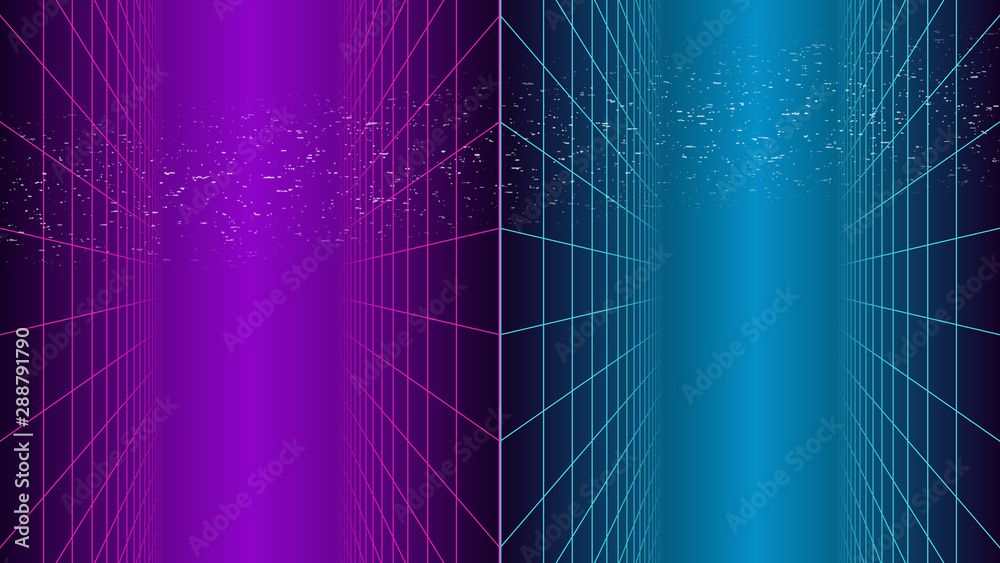 Vetor de Synthwave background with VHS glitch. 80s sci-fi retro style ...