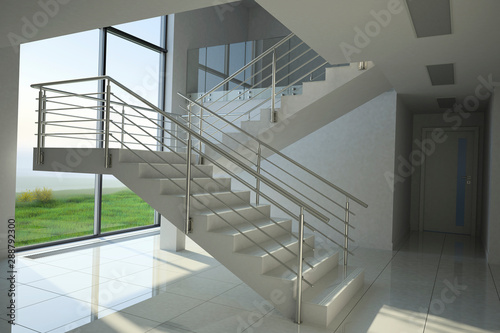 Staircase in modern building, 3D illustration